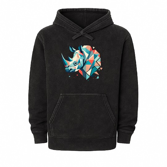 Abstract Rhinoceros - Geometric Strength Mineral Wash Hoodies