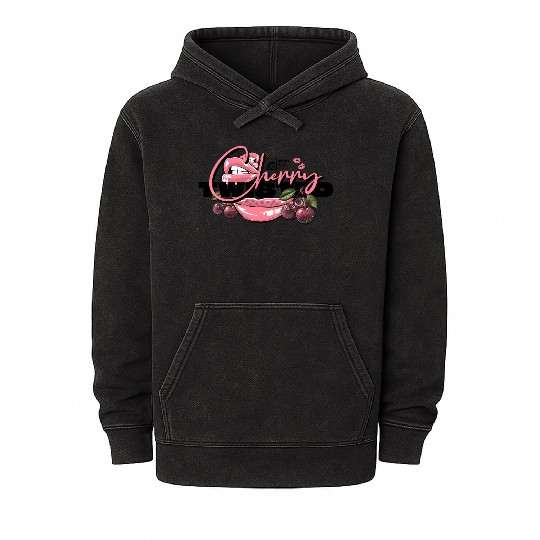 TWISTED CHERRY - Lips Logo (light pink/black) Mineral Wash Hoodies