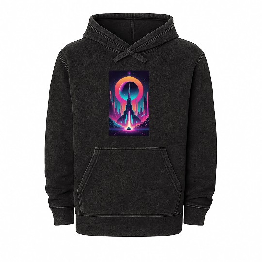 Neon Horizon: The Future of Space Exploration Mineral Wash Hoodies