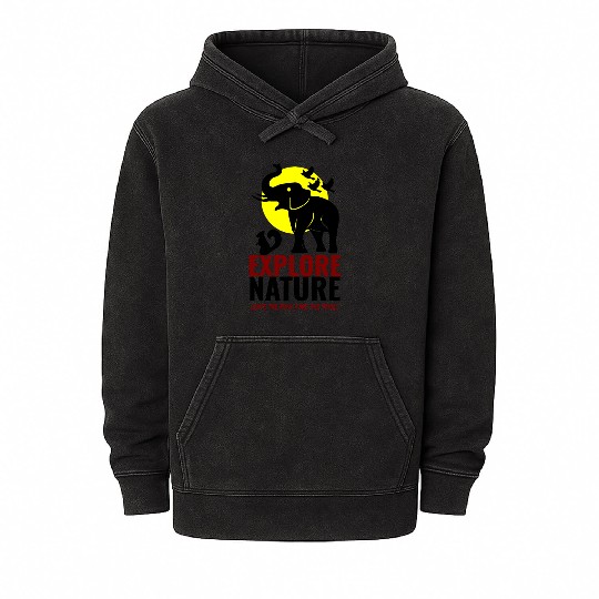 Explore Nature Elephant Squirrel Art Mineral Wash Hoodies