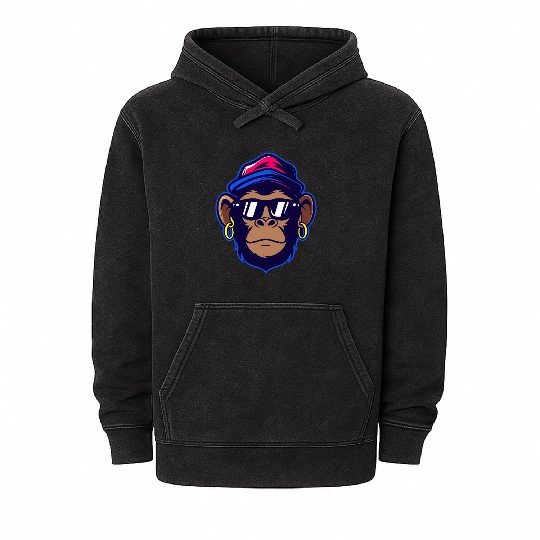 Cool Monkey with Sunglasses Urban Cartoon Style Mineral Wash Hoodies