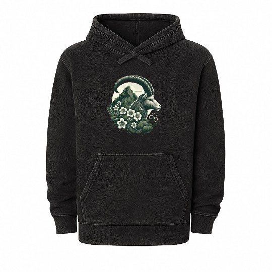 Capricorn Zodiac Sign - Mountain Goat Astrology Mineral Wash Hoodies