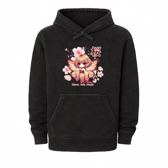Bloom with Magic - Kawaii Sakura Fairy Mineral Wash Hoodies