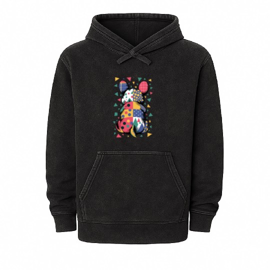 Colorful Geometric Patchwork Abstract Bunny Mineral Wash Hoodies