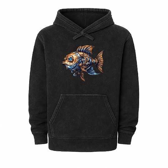 Steampunk Fish Unique Fantasy Ocean Mineral Wash Hoodies