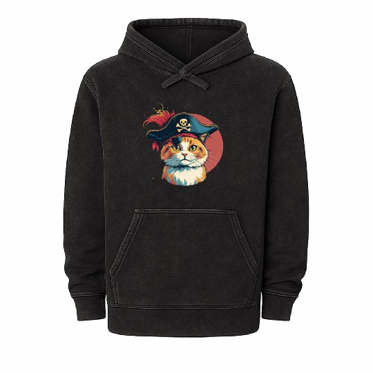 Whimsical PIRATE Cat Steals the Show Mineral Wash Hoodies