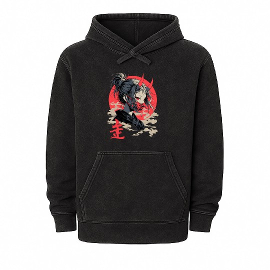 Beautiful Japanese Demon Anime Girl Waifu Geisha Mineral Wash Hoodies