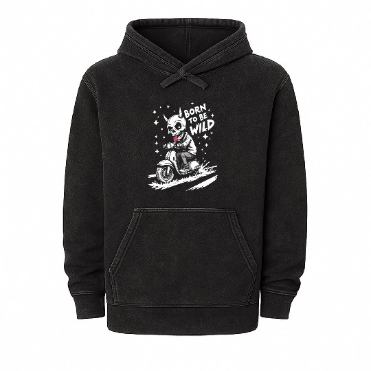 Born to Be Wild - Skull Devil on Scooter Mineral Wash Hoodies