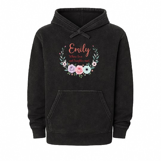 Emily, where love and laughter meet Mineral Wash Hoodies