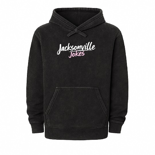 Jacksonville Jokes Brushstroke Text Design in Pink Mineral Wash Hoodies