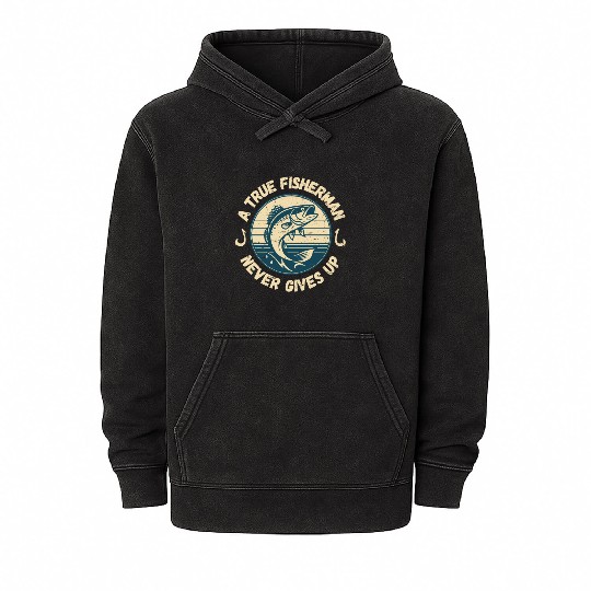 True Fisherman: Never Give Up Mineral Wash Hoodies