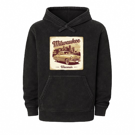 Milwaukee Souvenir and Travel Gift Idea Mineral Wash Hoodies
