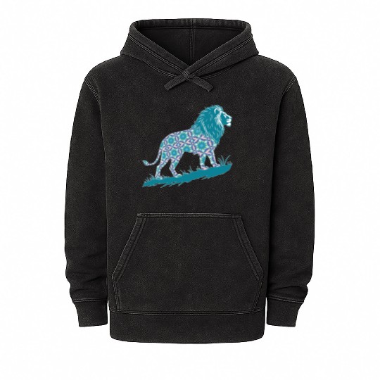 Star of David Pattern 8 Lion of Judah Mineral Wash Hoodies