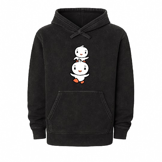 2 Ducks Dad Baby Child Piggyback Run Head Funny Mineral Wash Hoodies