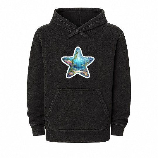 Vibrant Starfish Illustration Mineral Wash Hoodies