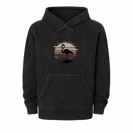 Serene Flamingo Sunset Silhouette Mineral Wash Hoodies