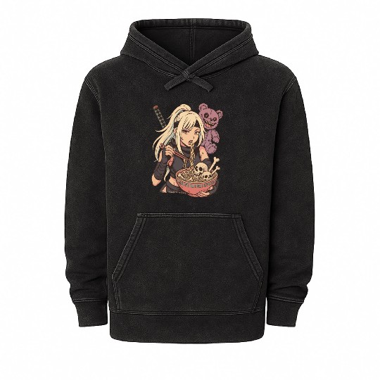 Ramen Anime Ninja Girl Horror Mineral Wash Hoodies