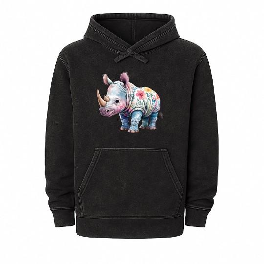 Floral Fantasy Rhino Mineral Wash Hoodies