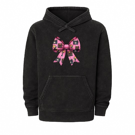 Coquette Bow Ham Radio Pattern Operator Mineral Wash Hoodies