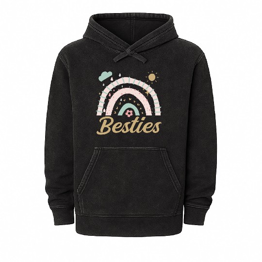 Besties BFF Heart Best Friends Bestie Mineral Wash Hoodies