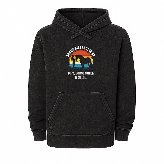 Retro Sunset Horse Girl Vintage Equestrian Rainbow Mineral Wash Hoodies
