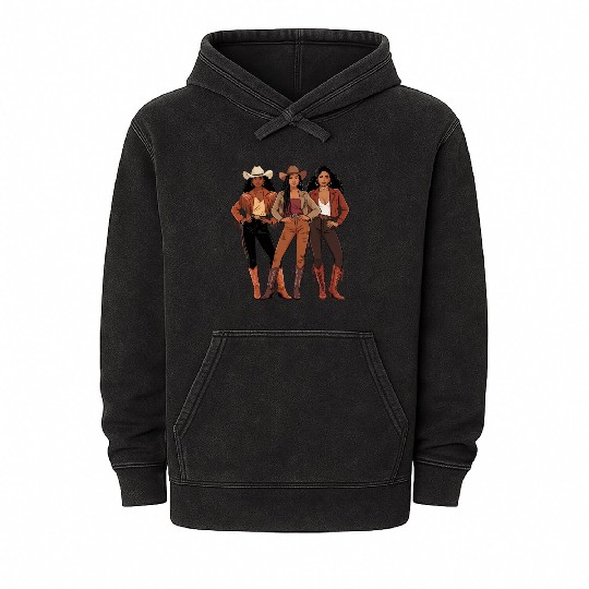 Black African American Cowgirl Rodeo Mineral Wash Hoodies