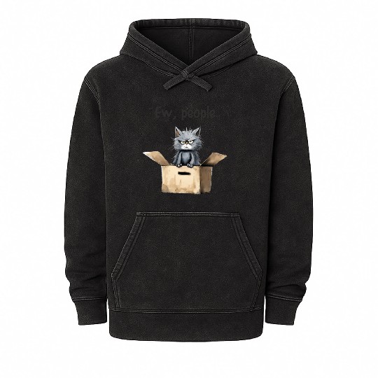 Ew people; cat; cat lovers; funny cat; cranky; Mineral Wash Hoodies