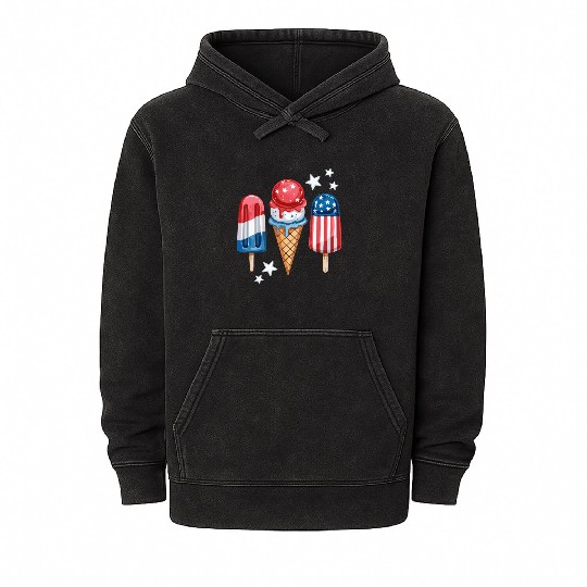 Patriotic Ice Cream and Popsicles with Stars Mineral Wash Hoodies