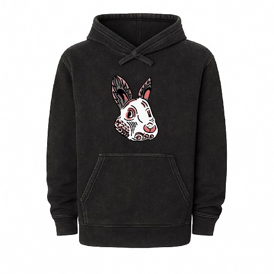 Fantasy Rabbit Face in Ethnic Strokes Mineral Wash Hoodies