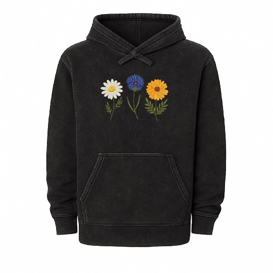 Wildflower Trio Daisy Cornflower Marigold Mineral Wash Hoodies