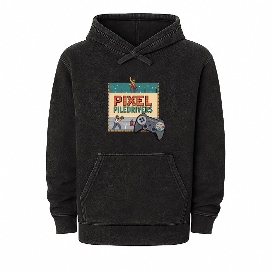 Pixel Piledrivers Vintage Wrestling Game Mineral Wash Hoodies
