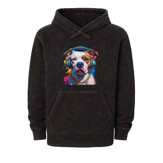 Hip-Hop Pit Bull – Urban Style Pop Art Portrait Mineral Wash Hoodies