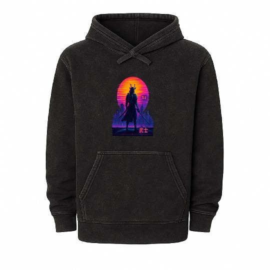 Neon Samurai - Cyberpunk Warrior Art Mineral Wash Hoodies
