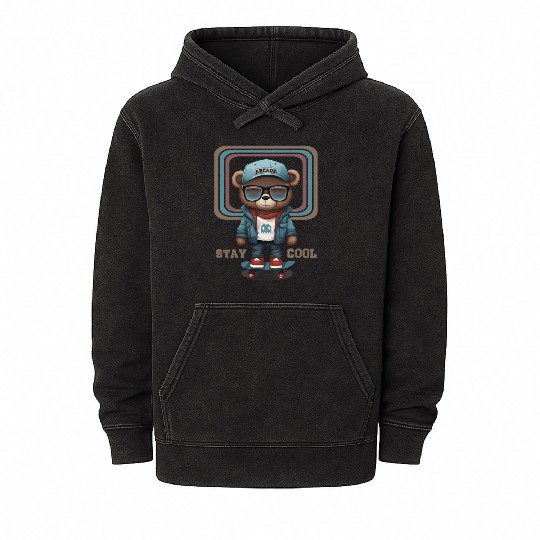 stay cool - skater bear Mineral Wash Hoodies