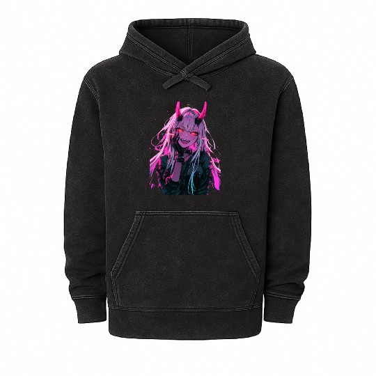 Anime Demon Girl Kawaii Waifu Japanese Anime Mineral Wash Hoodies