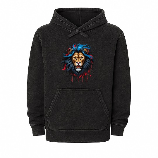 Fierce Fantasy Lion – Stylized Majesty in Motion Mineral Wash Hoodies
