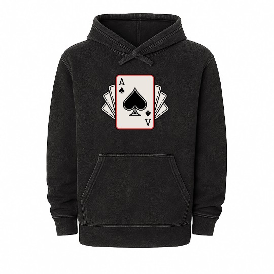 Ace of Spades Playing Cards Hand Mineral Wash Hoodies