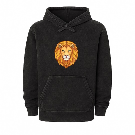 lion animal head logo Mineral Wash Hoodies