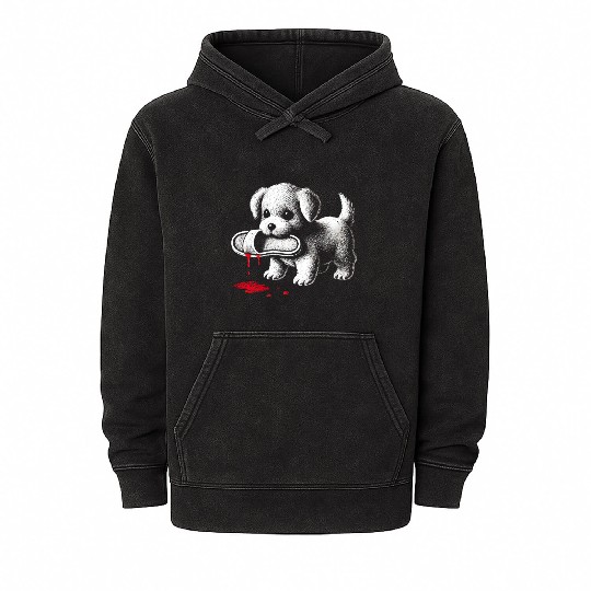 Cute Puppy with Slipper Mineral Wash Hoodies Dark Humor Dog Lover