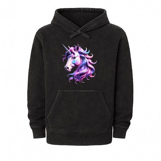 Magical Rainbow Unicorn Illustration Mineral Wash Hoodies