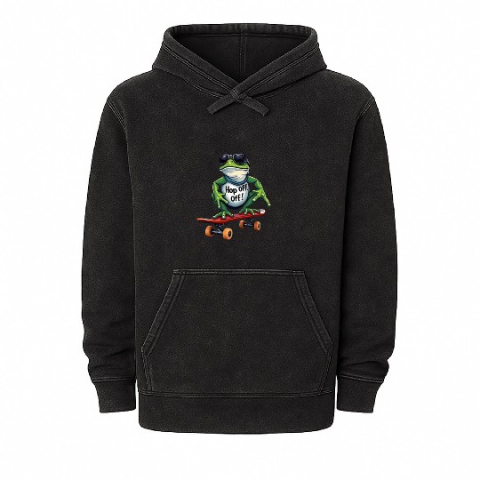 Skater Frog with Attitude Mineral Wash Hoodies