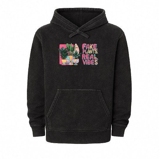 Fake plants, real vibes Mineral Wash Hoodies