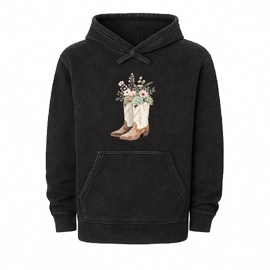 Boho Bloom Boots: Wildflower Cowgirl Style Mineral Wash Hoodies