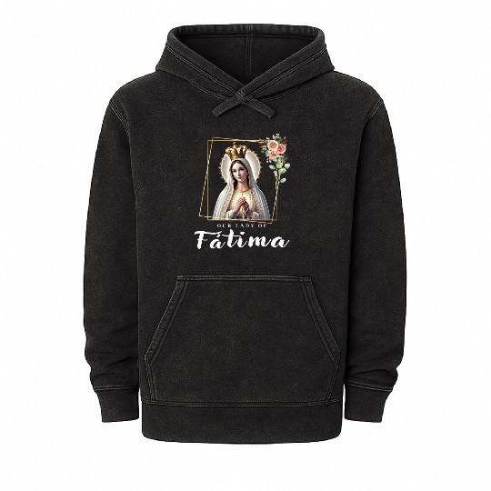 Our Lady of Fatima Mother Mary Saint Catholic Mineral Wash Hoodies