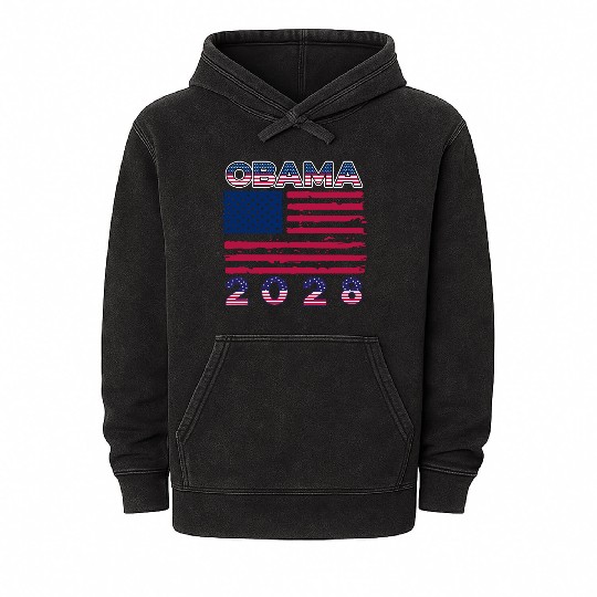 Obama 2028 Vintage Flag Patriotic Politics Protest Mineral Wash Hoodies