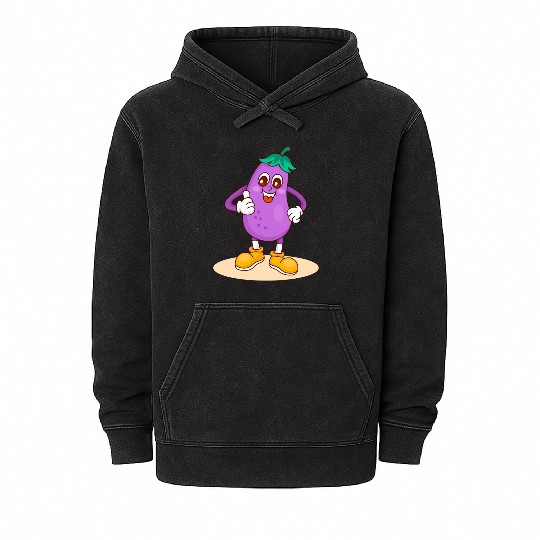 Animated Eggplant Character Design Mineral Wash Hoodies