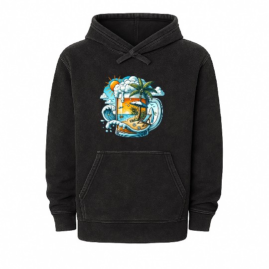 Beer Beach Design Mineral Wash Hoodies