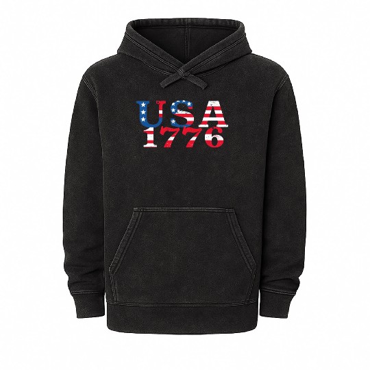 USA Established 1776 Stars Red White Blue Mineral Wash Hoodies