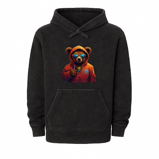 Cool Streetwear Cartoon Bear Mineral Wash Hoodies – Urban Style