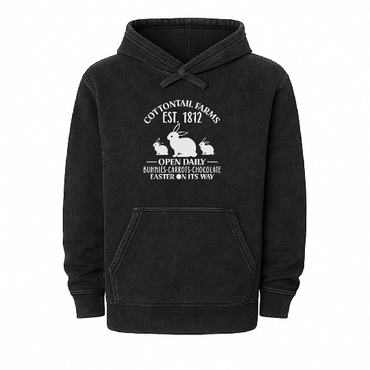 Cottontail Farm Est 1812 Open Daily Bunnies Easter Mineral Wash Hoodies